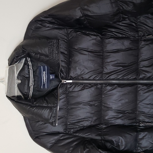 Lands End Down Filled Black Puffer Coat, Winter Coat, Women's Size MP 10-12. - Picture 2 of 12